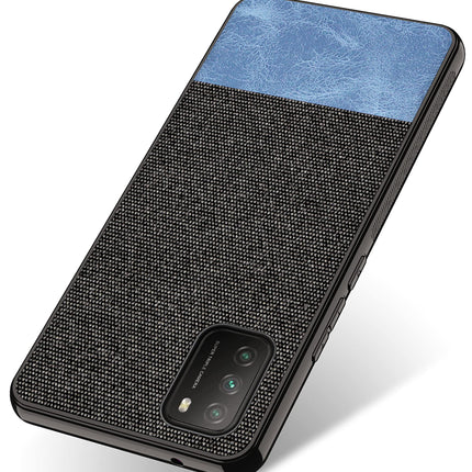Soft Fabric & Leather Hybrid Protective Case Cover for Poco M3 (Black,Blue)