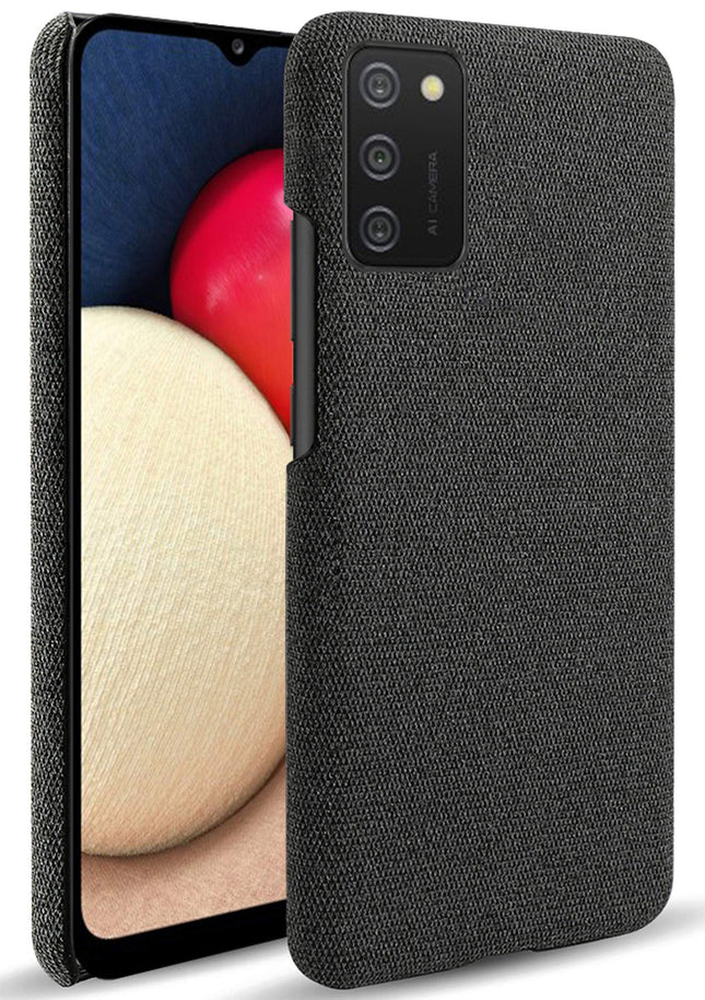 Woven Soft Fabric Case for Samsung Galaxy M02S Back Cover, Shock Protection Slim Hard Anti Slip Back Cover, Black