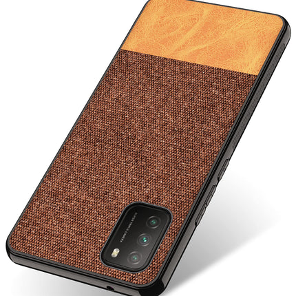 Soft Fabric & Leather Hybrid Protective Case Cover for Poco M3 (Brown)