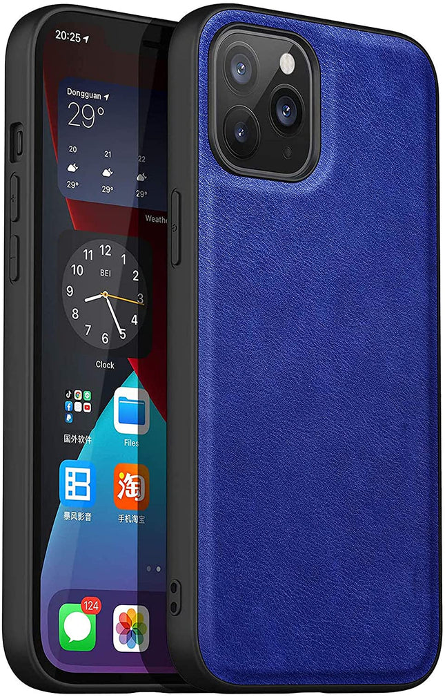 Tux Back Case for Apple iPhone 12 Pro Max (6.7), Ultra Slim Leather Case with Soft Edge Shockproof Back Cover, Blue