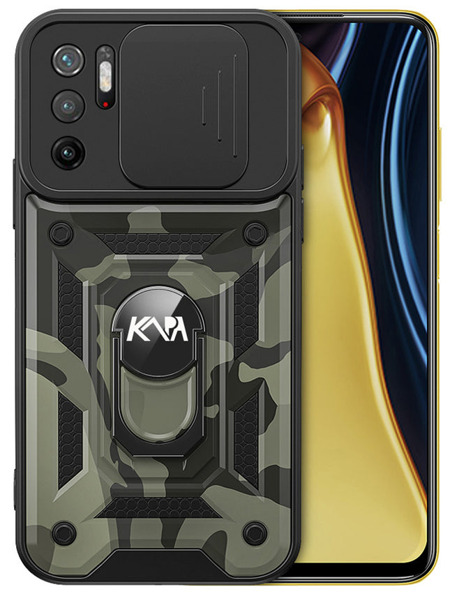 Tank Back Cover for Poco M3 Pro (5G) , Inbuilt Ring & Slider [Military Grade Protection] Shockproof Lens Protection Case (Black)