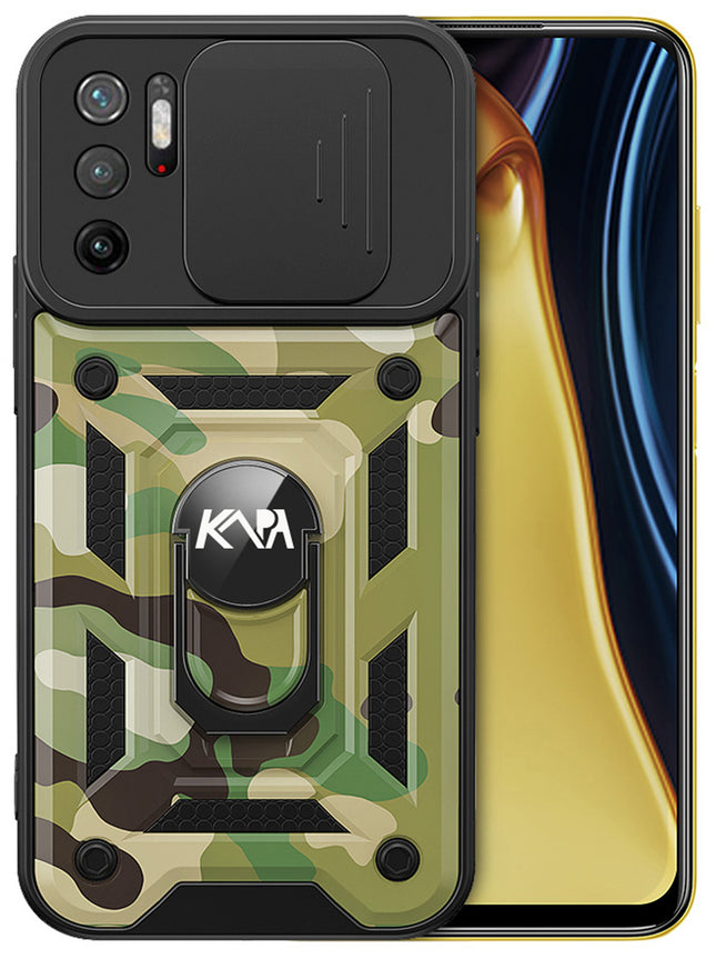 Tank Back Cover for Poco M3 Pro (5G) , Inbuilt Ring & Slider [Military Grade Protection] Shockproof Lens Protection Case (Green)