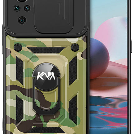 Tank Back Cover for Redmi Note 10 / Note 10S , Inbuilt Ring & Slider [Military Grade Protection] Shockproof Lens Protection Case (Green)