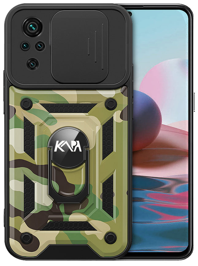 Tank Back Cover for Redmi Note 10 / Note 10S , Inbuilt Ring & Slider [Military Grade Protection] Shockproof Lens Protection Case (Green)