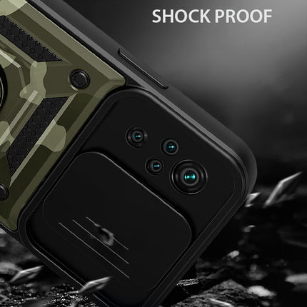 Tank Back Cover for Redmi Note 10 / Note 10S , Inbuilt Ring & Slider [Military Grade Protection] Shockproof Lens Protection Case (Green)