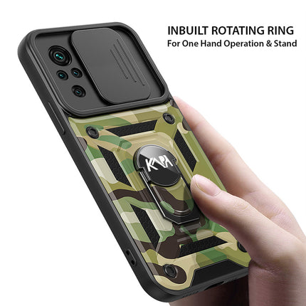 Tank Back Cover for Redmi Note 10 / Note 10S , Inbuilt Ring & Slider [Military Grade Protection] Shockproof Lens Protection Case (Green)