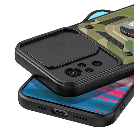 Tank Back Cover for Redmi Note 10 / Note 10S , Inbuilt Ring & Slider [Military Grade Protection] Shockproof Lens Protection Case (Green)