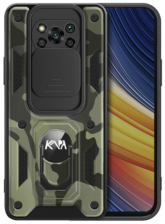 Tank Back Cover for Poco X3 / X3 Pro , Inbuilt Ring & Slider [Military Grade Protection] Shockproof Lens Protection Case (Black)