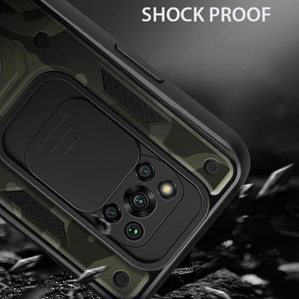 Tank Back Cover for Poco X3 / X3 Pro , Inbuilt Ring & Slider [Military Grade Protection] Shockproof Lens Protection Case (Black)