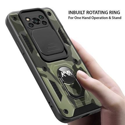 Tank Back Cover for Poco X3 / X3 Pro , Inbuilt Ring & Slider [Military Grade Protection] Shockproof Lens Protection Case (Black)