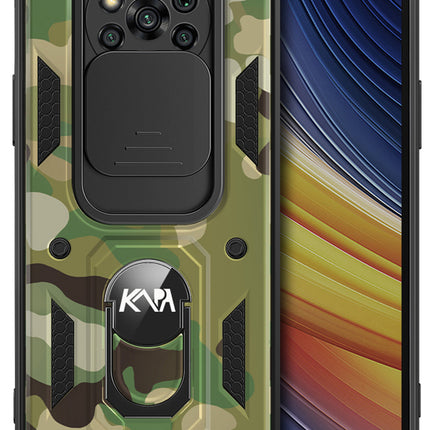 Tank Back Cover for Poco X3 / X3 Pro , Inbuilt Ring & Slider [Military Grade Protection] Shockproof Lens Protection Case (Green)