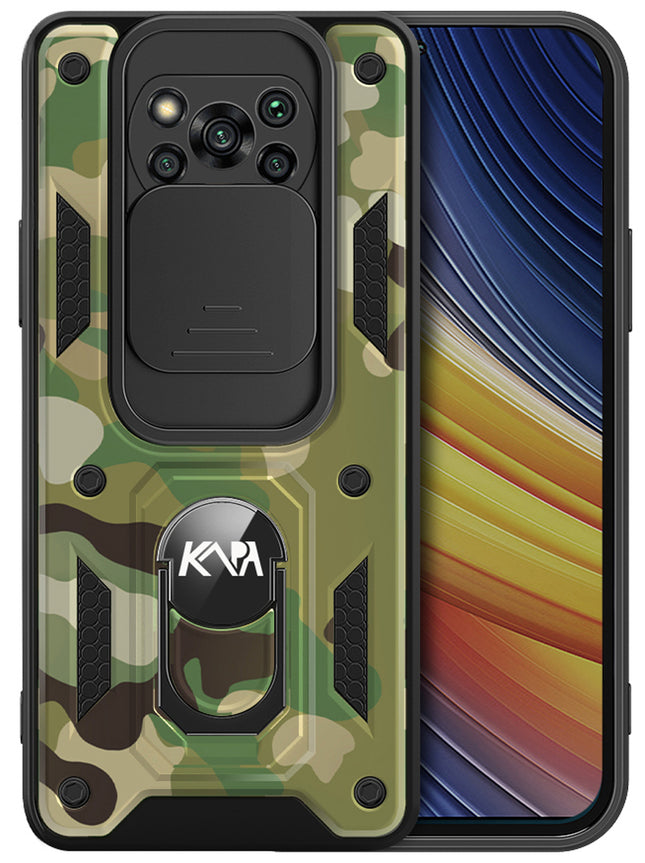 Tank Back Cover for Poco X3 / X3 Pro , Inbuilt Ring & Slider [Military Grade Protection] Shockproof Lens Protection Case (Green)