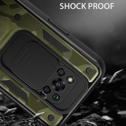 Tank Back Cover for Poco X3 / X3 Pro , Inbuilt Ring & Slider [Military Grade Protection] Shockproof Lens Protection Case (Green)