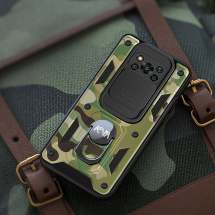Tank Back Cover for Poco X3 / X3 Pro , Inbuilt Ring & Slider [Military Grade Protection] Shockproof Lens Protection Case (Green)