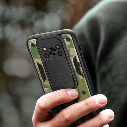 Tank Back Cover for Poco X3 / X3 Pro , Inbuilt Ring & Slider [Military Grade Protection] Shockproof Lens Protection Case (Green)