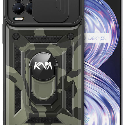 Tank Back Cover for Realme 8 Pro / Realme 8 (4G) , Inbuilt Ring & Slider [Military Grade Protection] Shockproof Lens Protection Case (Black)
