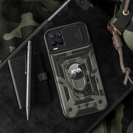 Tank Back Cover for Realme 8 Pro / Realme 8 (4G) , Inbuilt Ring & Slider [Military Grade Protection] Shockproof Lens Protection Case (Black)