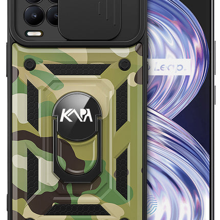 Tank Back Cover for Realme 8 Pro / Realme 8 (4G) , Inbuilt Ring & Slider [Military Grade Protection] Shockproof Lens Protection Case (Green)