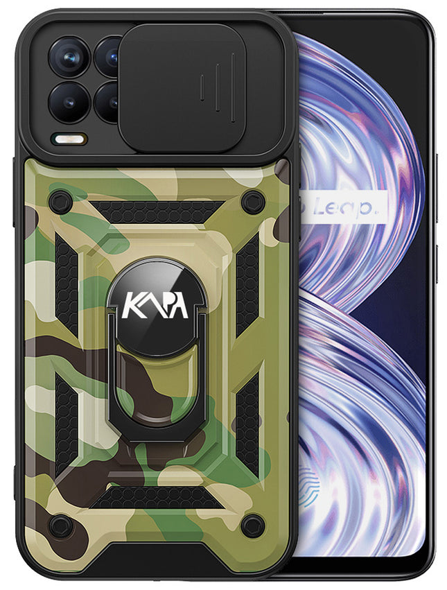 Tank Back Cover for Realme 8 Pro / Realme 8 (4G) , Inbuilt Ring & Slider [Military Grade Protection] Shockproof Lens Protection Case (Green)