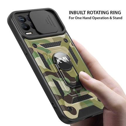 Tank Back Cover for Realme 8 Pro / Realme 8 (4G) , Inbuilt Ring & Slider [Military Grade Protection] Shockproof Lens Protection Case (Green)
