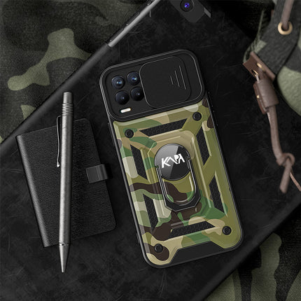 Tank Back Cover for Realme 8 Pro / Realme 8 (4G) , Inbuilt Ring & Slider [Military Grade Protection] Shockproof Lens Protection Case (Green)