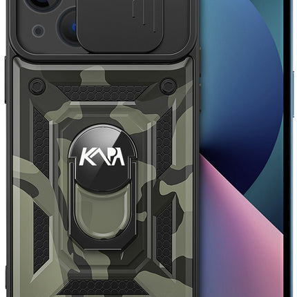 Tank Back Cover for Apple iPhone 13 Mini (5.4) , Inbuilt Ring & Slider [Military Grade Protection] Shockproof Lens Protection Case (Black)