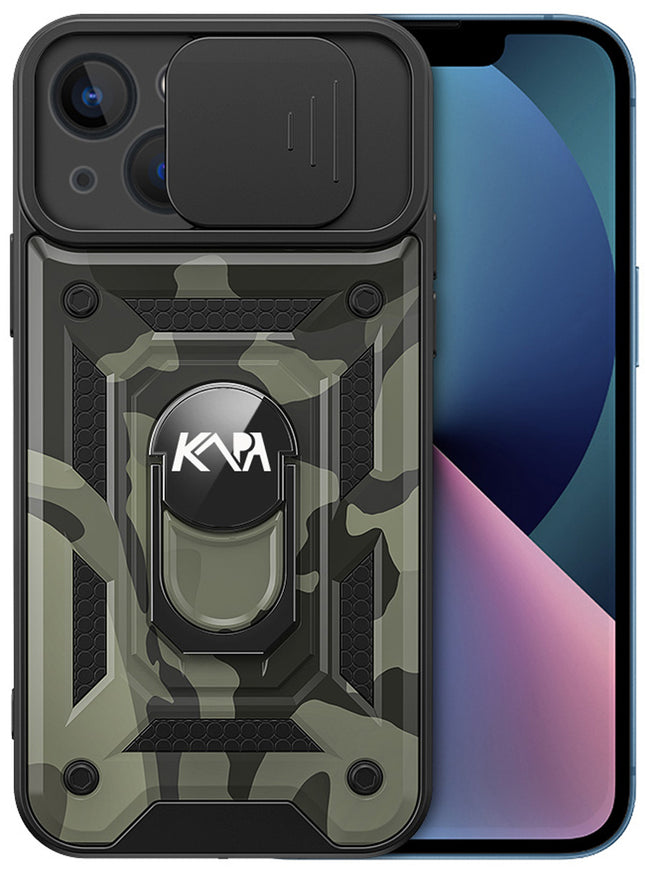 Tank Back Cover for Apple iPhone 13 Mini (5.4) , Inbuilt Ring & Slider [Military Grade Protection] Shockproof Lens Protection Case (Black)