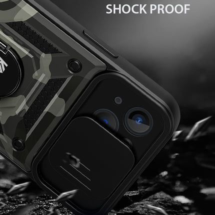 Tank Back Cover for Apple iPhone 13 Mini (5.4) , Inbuilt Ring & Slider [Military Grade Protection] Shockproof Lens Protection Case (Black)
