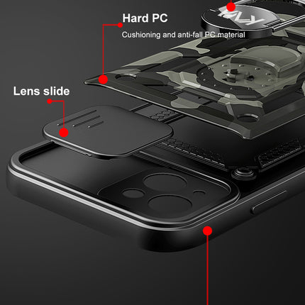 Tank Back Cover for Apple iPhone 13 Mini (5.4) , Inbuilt Ring & Slider [Military Grade Protection] Shockproof Lens Protection Case (Black)