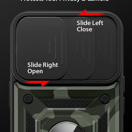 Tank Back Cover for Apple iPhone 13 Mini (5.4) , Inbuilt Ring & Slider [Military Grade Protection] Shockproof Lens Protection Case (Black)