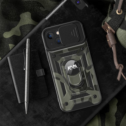 Tank Back Cover for Apple iPhone 13 Mini (5.4) , Inbuilt Ring & Slider [Military Grade Protection] Shockproof Lens Protection Case (Black)
