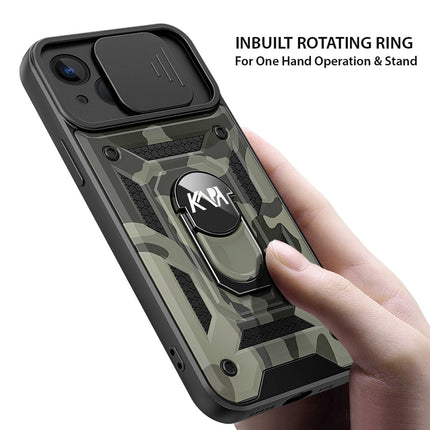 Tank Back Cover for Apple iPhone 13 Mini (5.4) , Inbuilt Ring & Slider [Military Grade Protection] Shockproof Lens Protection Case (Black)