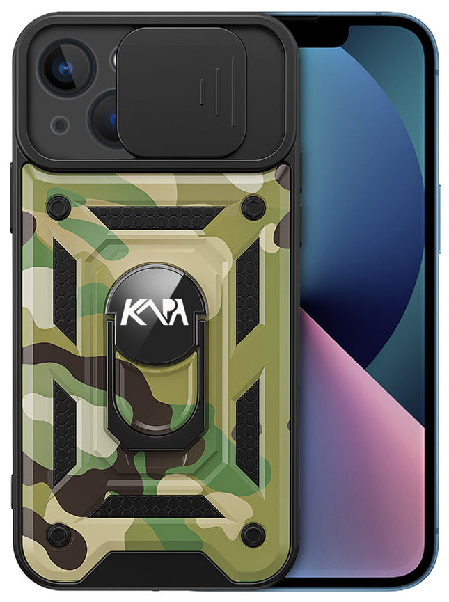 Tank Back Cover for Apple iPhone 13 Mini (5.4) , Inbuilt Ring & Slider [Military Grade Protection] Shockproof Lens Protection Case (Green)