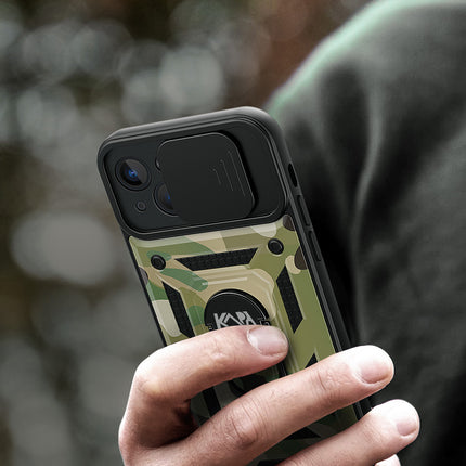 Tank Back Cover for Apple iPhone 13 (6.1) , Inbuilt Ring & Slider [Military Grade Protection] Shockproof Lens Protection Case (Green)