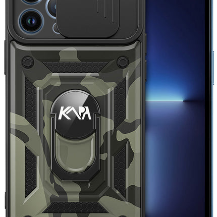 Tank Back Cover for Apple iPhone 13 Pro (6.1) , Inbuilt Ring & Slider [Military Grade Protection] Shockproof Lens Protection Case (Black)