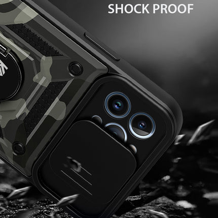 Tank Back Cover for Apple iPhone 13 Pro (6.1) , Inbuilt Ring & Slider [Military Grade Protection] Shockproof Lens Protection Case (Black)