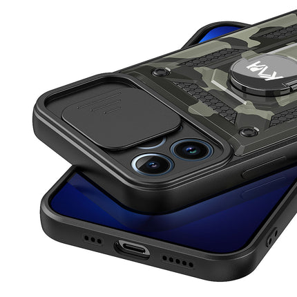 Tank Back Cover for Apple iPhone 13 Pro (6.1) , Inbuilt Ring & Slider [Military Grade Protection] Shockproof Lens Protection Case (Black)