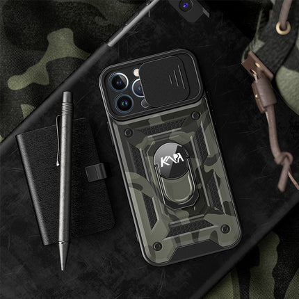 Tank Back Cover for Apple iPhone 13 Pro Max (6.7) , Inbuilt Ring & Slider [Military Grade Protection] Shockproof Lens Protection Case (Black)