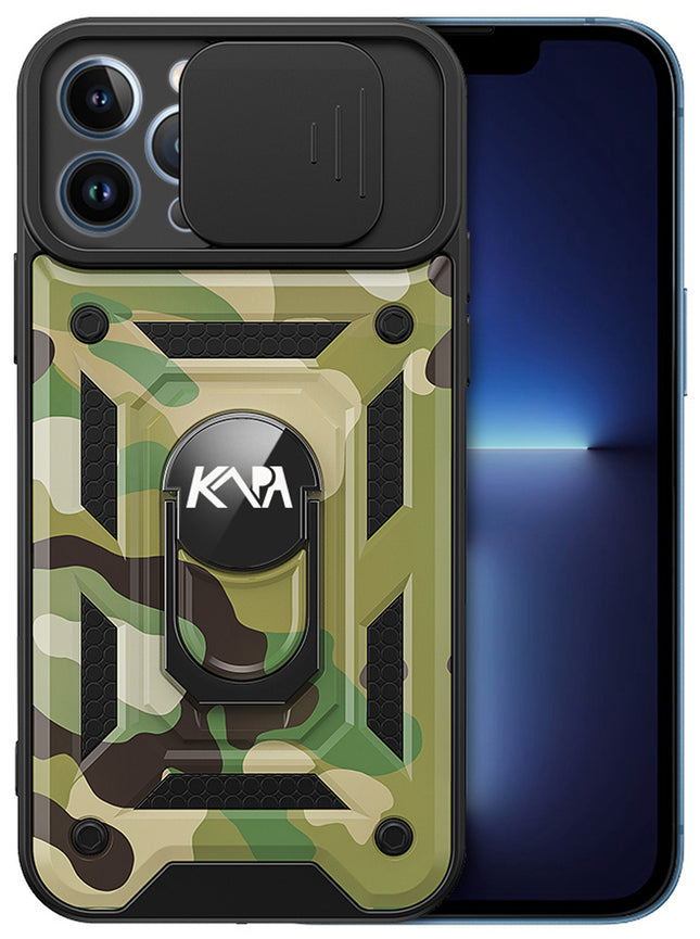 Tank Back Cover for Apple iPhone 13 Pro Max (6.7) , Inbuilt Ring & Slider [Military Grade Protection] Shockproof Lens Protection Case (Green)