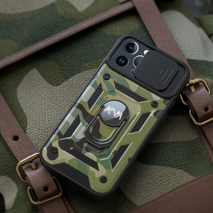 Tank Back Cover for Apple iPhone 13 Pro Max (6.7) , Inbuilt Ring & Slider [Military Grade Protection] Shockproof Lens Protection Case (Green)